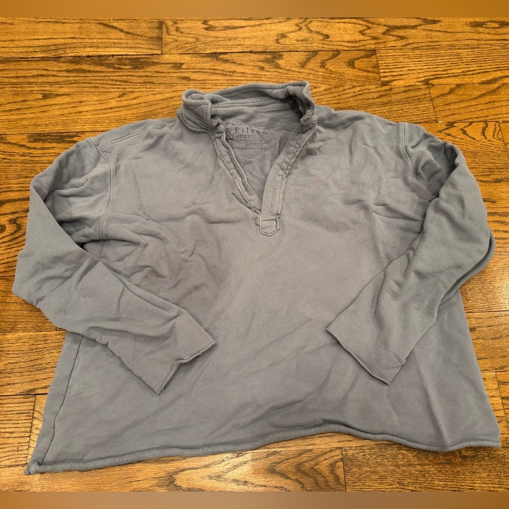Frank & Eileen LAB Blue Gray Raw Hem Quarter Placket Sweatshirt Pullover Large